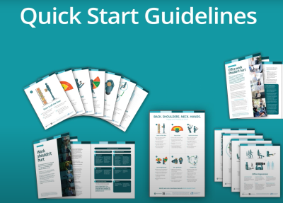 image showing all the parts of the quick start guidelines: folders, posters, and large summary poster